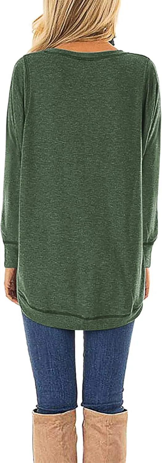 HIYIYEZI Fall Tops for Women Long Sleeve Side Split Casual Loose Tunic Top