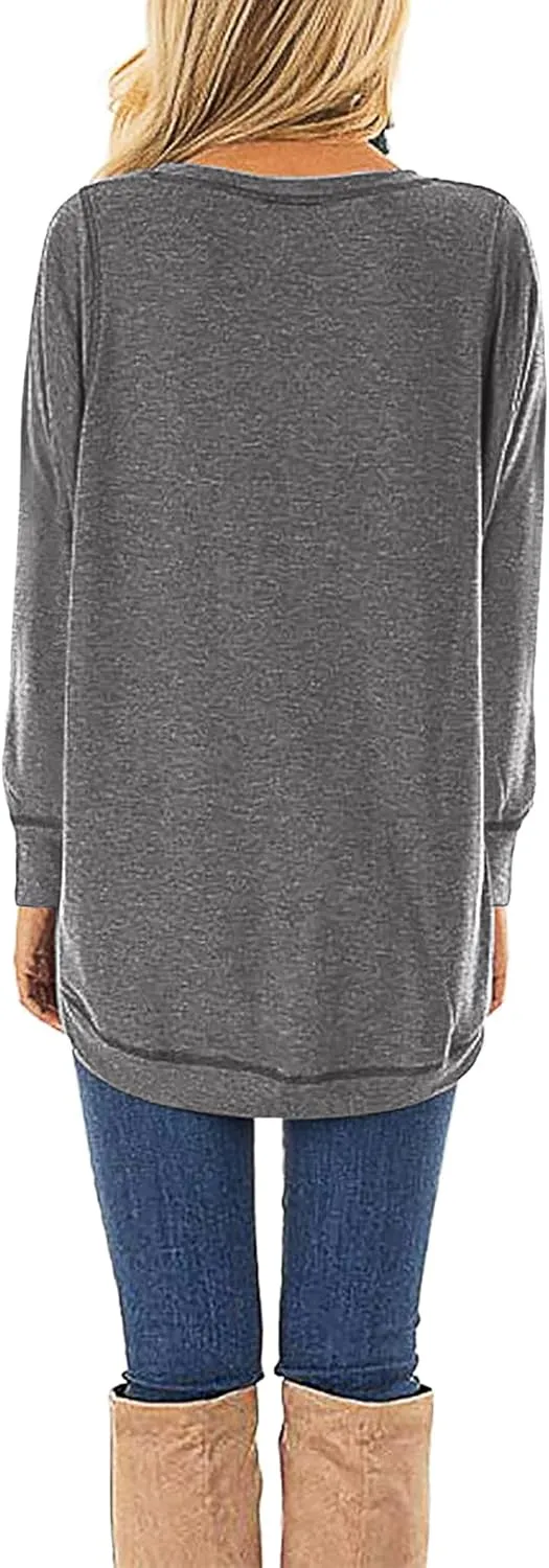 HIYIYEZI Fall Tops for Women Long Sleeve Side Split Casual Loose Tunic Top