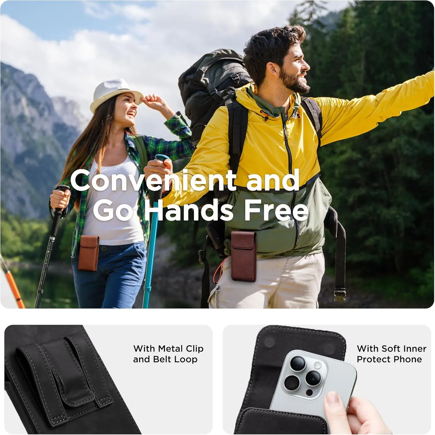 Holster for iPhone 15 Pro Max 14 Pro Max 13 Pro Max 12 Pro Max 11 Pro Max 15 Plus 14 Plus, Premium Leather Pouch with Belt Clip Phone Holster Belt Case, Black -L, Large