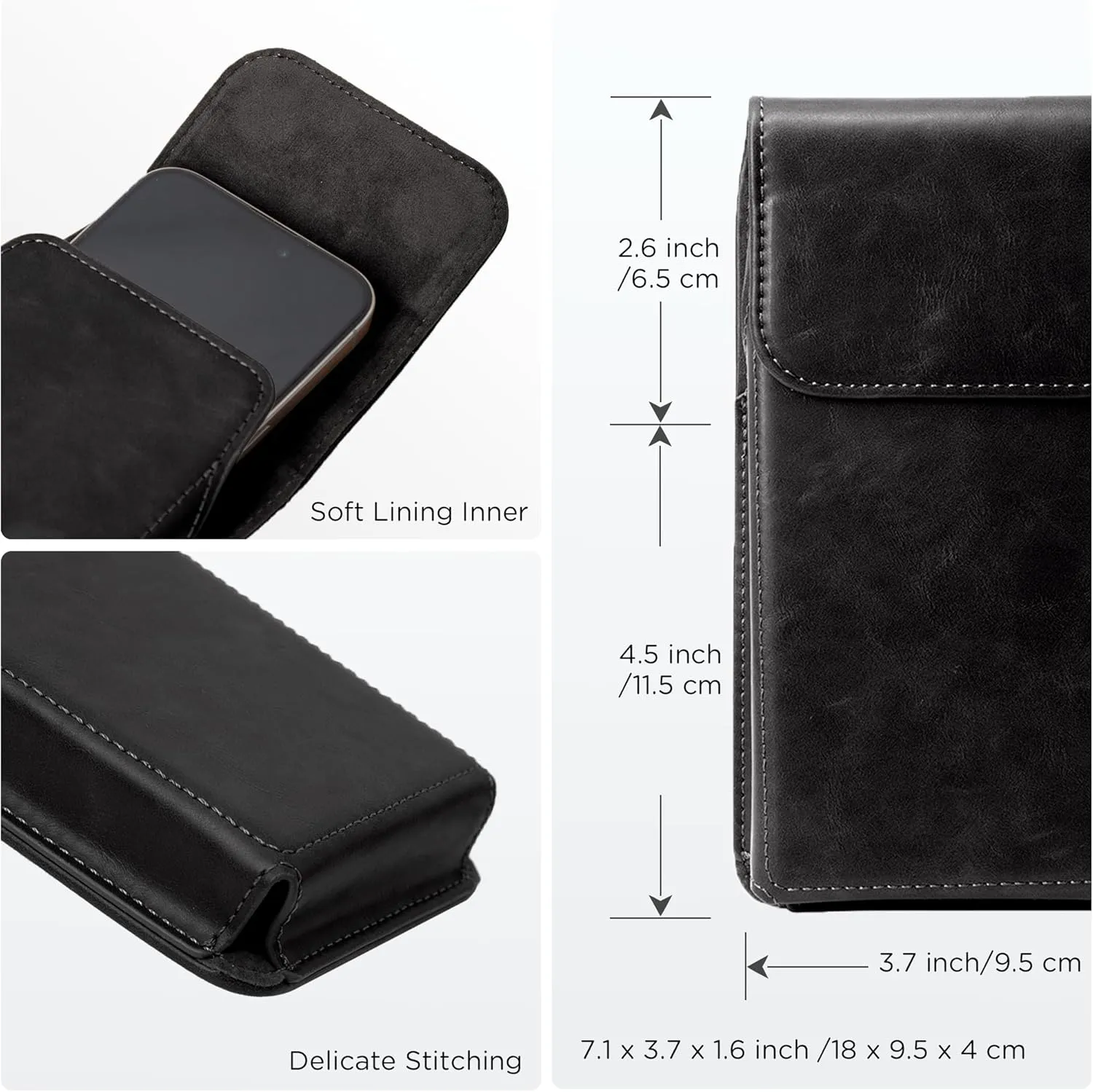 Holster for iPhone 15 Pro Max 14 Pro Max 13 Pro Max 12 Pro Max 11 Pro Max 15 Plus 14 Plus, Premium Leather Pouch with Belt Clip Phone Holster Belt Case, Black -L, Large