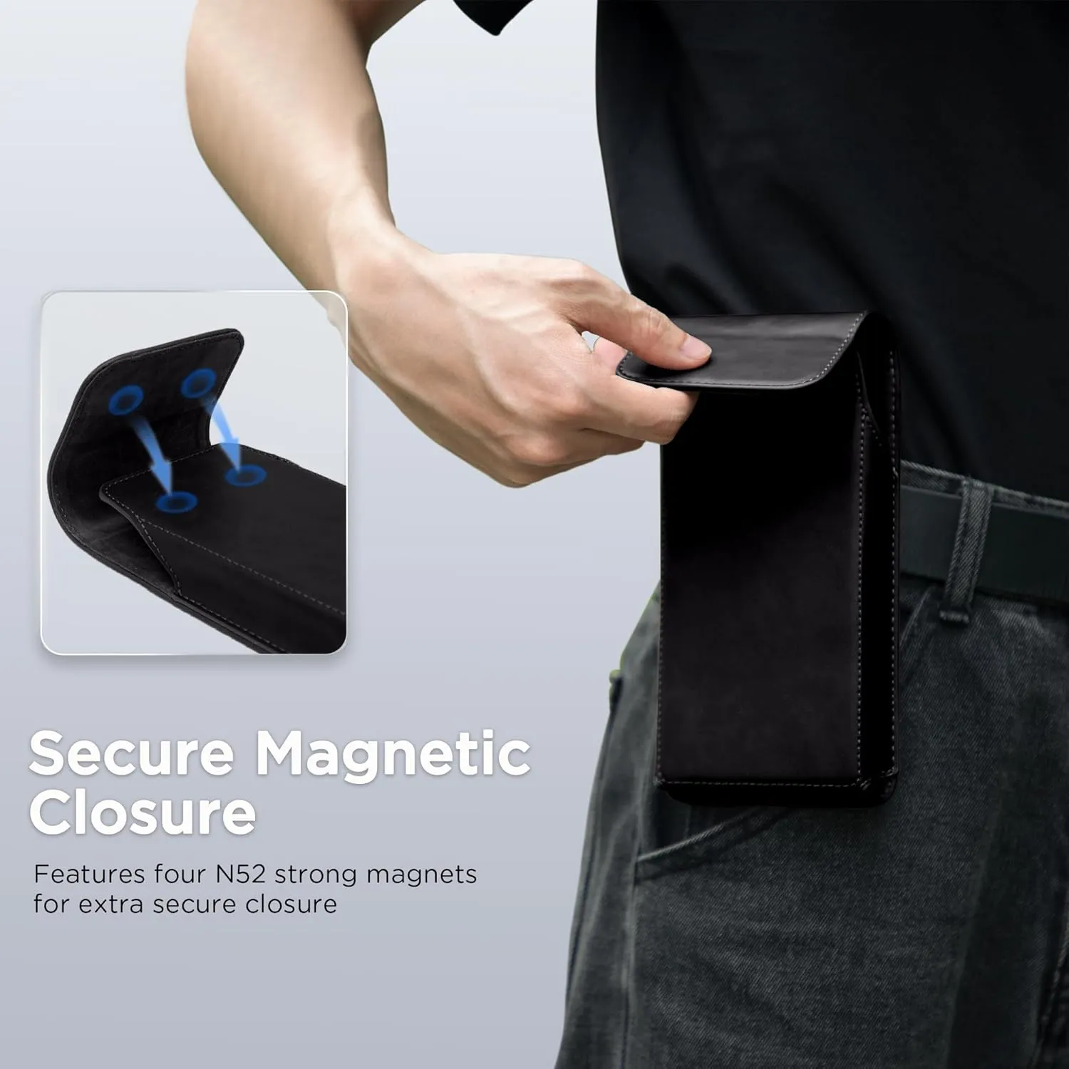 Holster for iPhone 15 Pro Max 14 Pro Max 13 Pro Max 12 Pro Max 11 Pro Max 15 Plus 14 Plus, Premium Leather Pouch with Belt Clip Phone Holster Belt Case, Black -L, Large