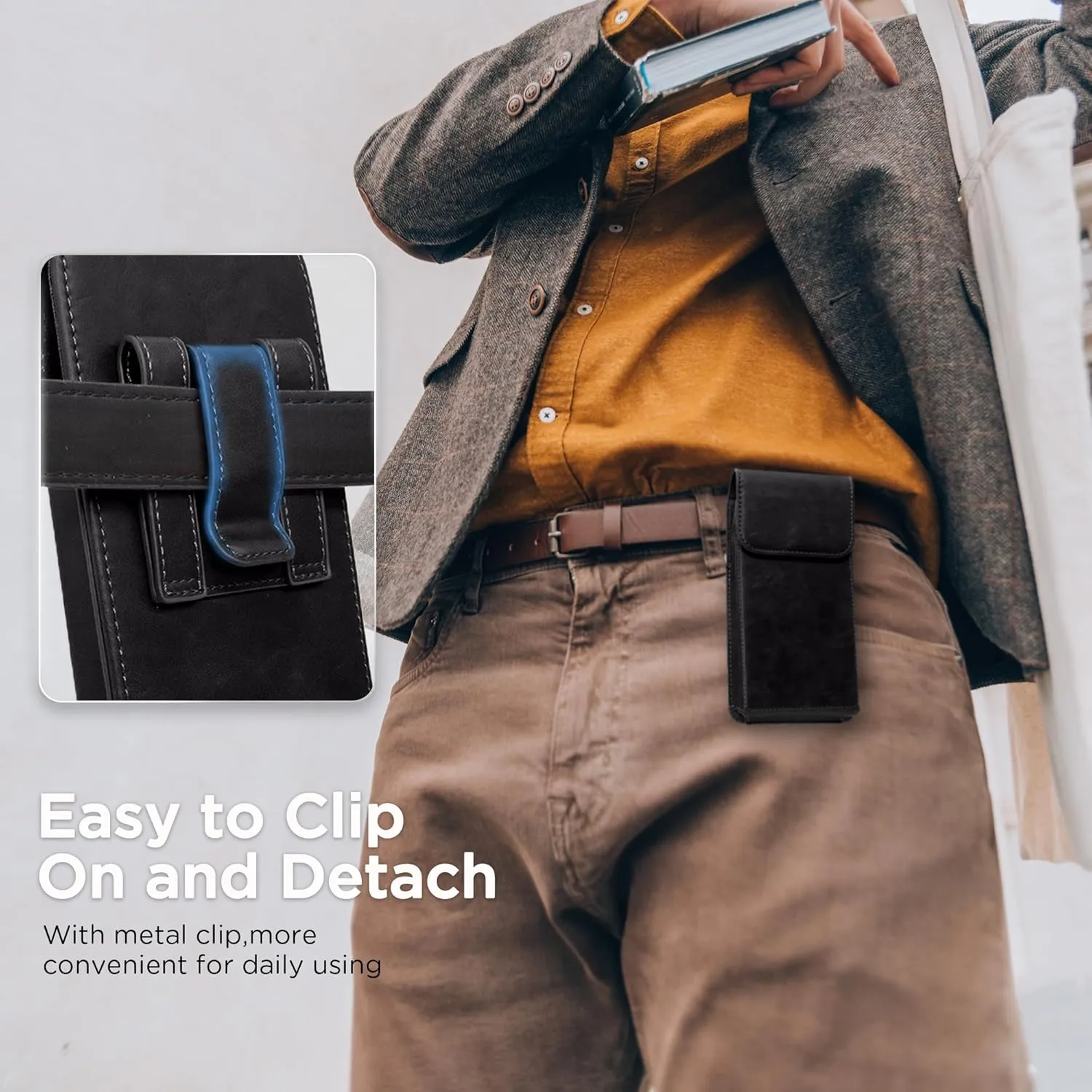 Holster for iPhone 15 Pro Max 14 Pro Max 13 Pro Max 12 Pro Max 11 Pro Max 15 Plus 14 Plus, Premium Leather Pouch with Belt Clip Phone Holster Belt Case, Black -L, Large