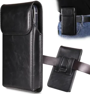 Holster for iPhone 15 Pro Max 14 Pro Max 13 Pro Max 12 Pro Max 11 Pro Max 15 Plus 14 Plus, Premium Leather Pouch with Belt Clip Phone Holster Belt Case, Black -L, Large