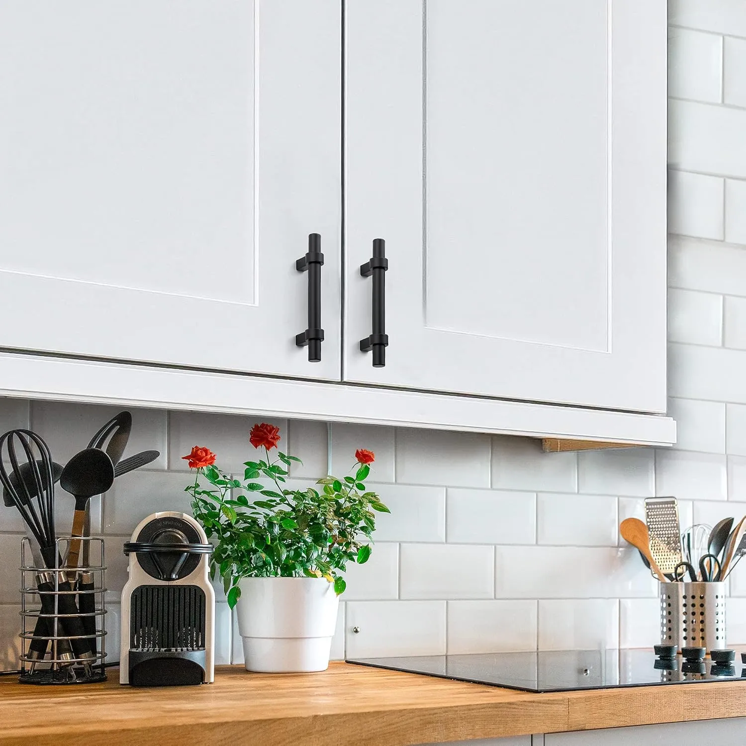 Home Expert 25 Pack Cabinet Handles 3 Inch Black Cabinet Pulls Matte Black Kitchen Cabinet Handles Drawer Pulls with Square Base Kitchen Cabinet Hardware 5 Inch Overall Length