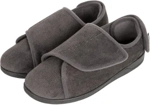 HomeTop Men's Corduroy Slippers Comfy Adjustable Hook and Loop Memory Foam Wide Indoor House Shoes for Diabetic Swollen Feet