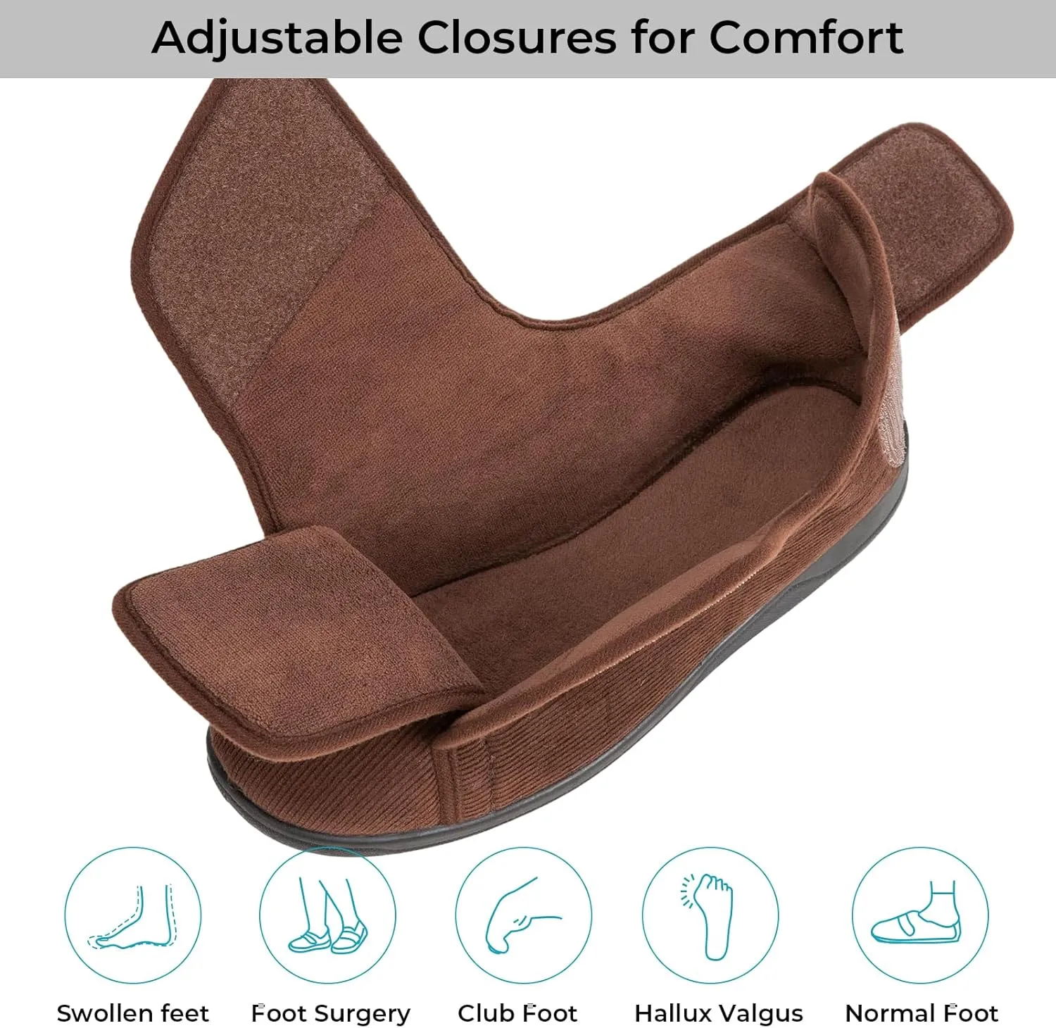 HomeTop Men's Corduroy Slippers Comfy Adjustable Hook and Loop Memory Foam Wide Indoor House Shoes for Diabetic Swollen Feet