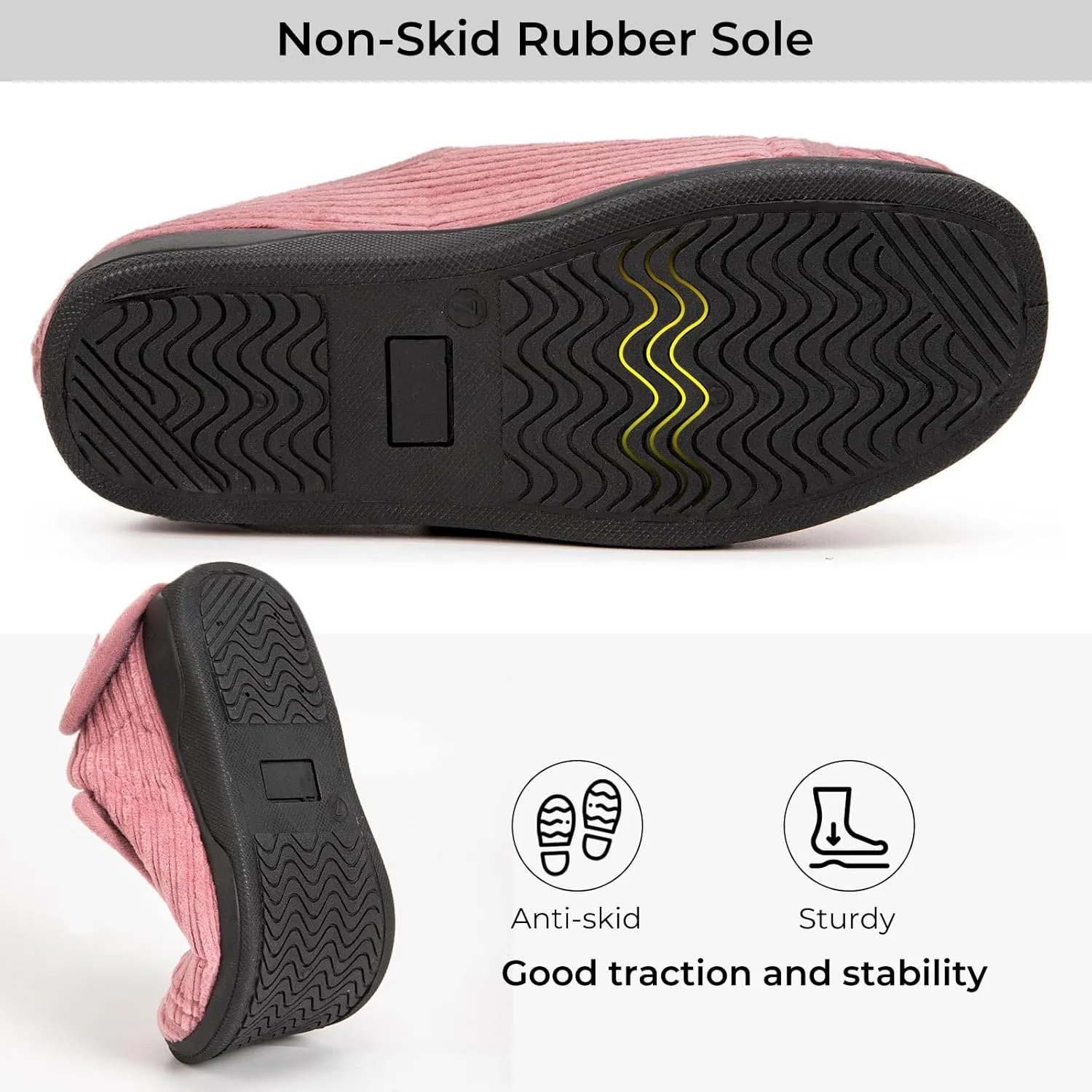 HomeTop Women's Corduroy Slippers Comfy Adjustable Hook and Loop Memory Foam Indoor Closed-back House Shoes for Diabetic Swollen Feet
