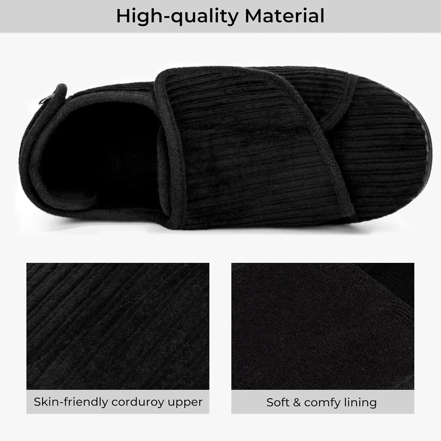 HomeTop Women's Corduroy Slippers Comfy Adjustable Hook and Loop Memory Foam Indoor Closed-back House Shoes for Diabetic Swollen Feet
