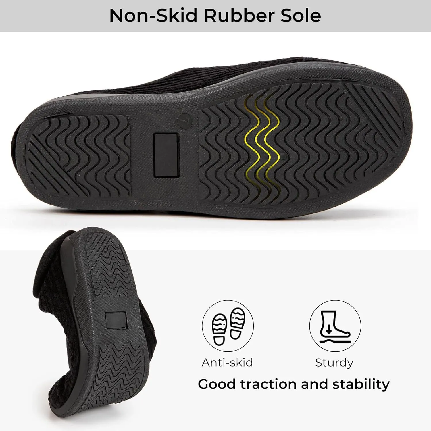 HomeTop Women's Corduroy Slippers Comfy Adjustable Hook and Loop Memory Foam Indoor Closed-back House Shoes for Diabetic Swollen Feet
