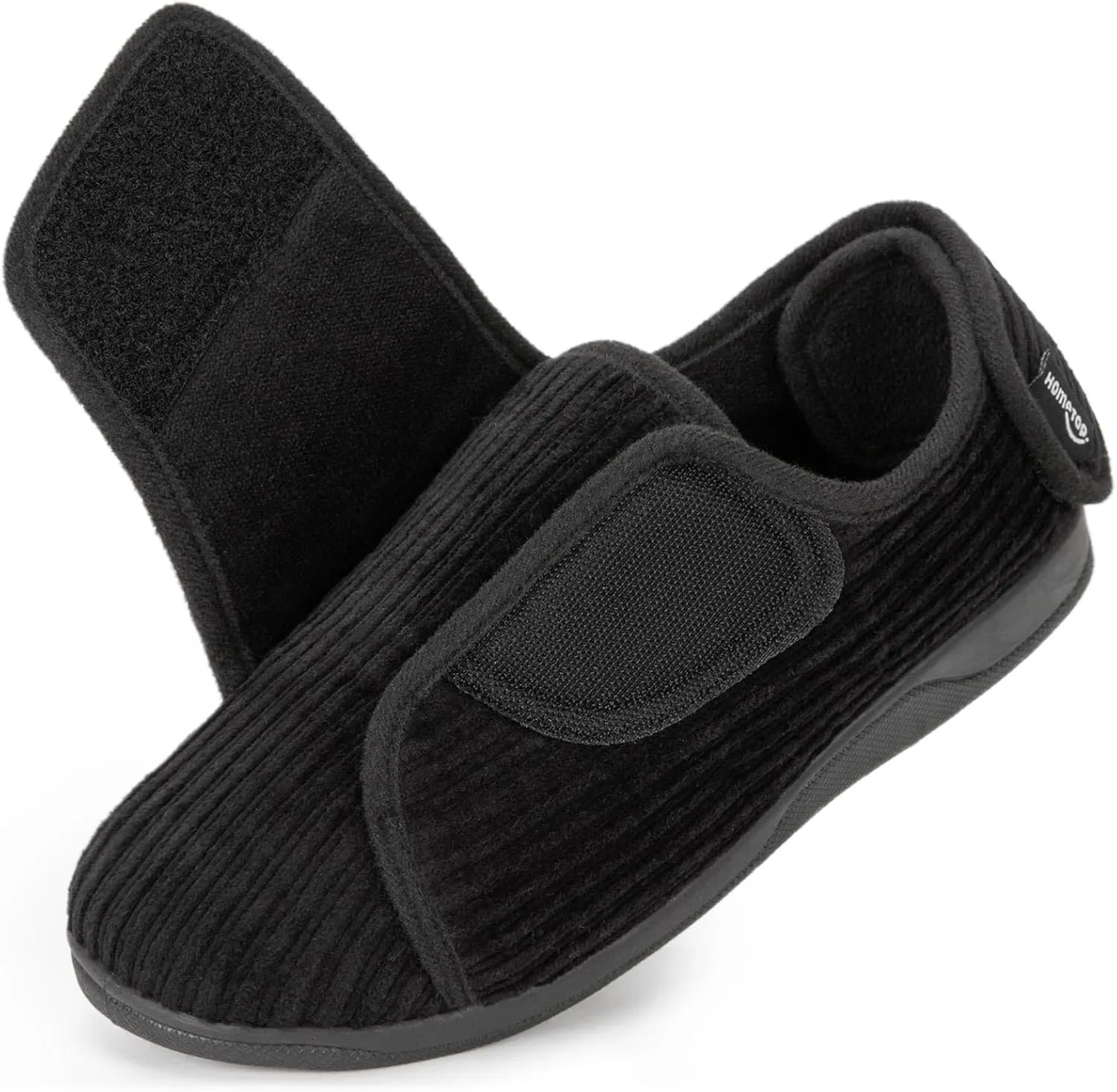 HomeTop Women's Corduroy Slippers Comfy Adjustable Hook and Loop Memory Foam Indoor Closed-back House Shoes for Diabetic Swollen Feet