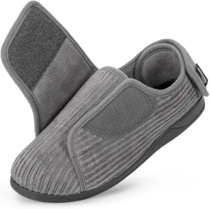 HomeTop Women's Corduroy Slippers Comfy Adjustable Hook and Loop Memory Foam Indoor Closed-back House Shoes for Diabetic Swollen Feet