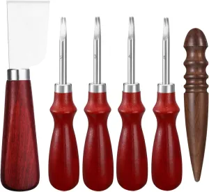 Honoson 6 Piece Leather Craft Tool Set - Includes 4 Edge Beveler, Cutting Knife, Skiving Knife, and Sandalwood Burnisher (1.5 Mm, 1.2 Mm, 1.0 Mm, 0.8 Mm)