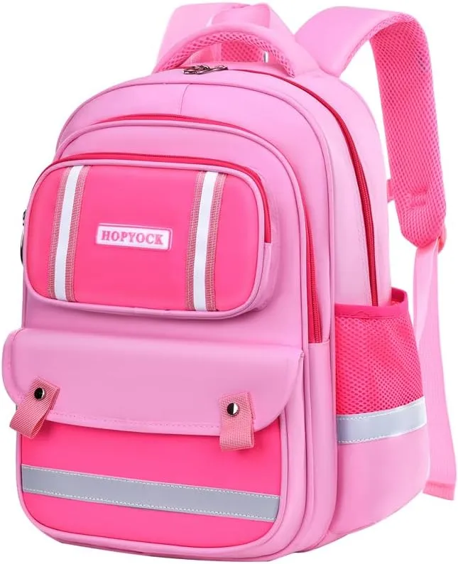 HOPYOCK-School Bags for Girls,Multi-Pocket Unisex Elementary School Backpack with Reflective Design,Kids Backpacks Fit for 4-12 Years Old