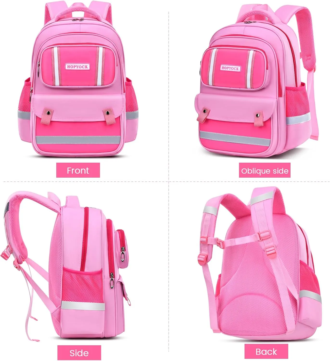 HOPYOCK-School Bags for Girls,Multi-Pocket Unisex Elementary School Backpack with Reflective Design,Kids Backpacks Fit for 4-12 Years Old
