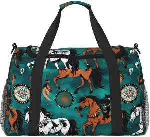 Horse Stripes Pattern Travel Duffel Bag With Zippers And Handles, Big Foldable Duffle Bag For Family Vacations