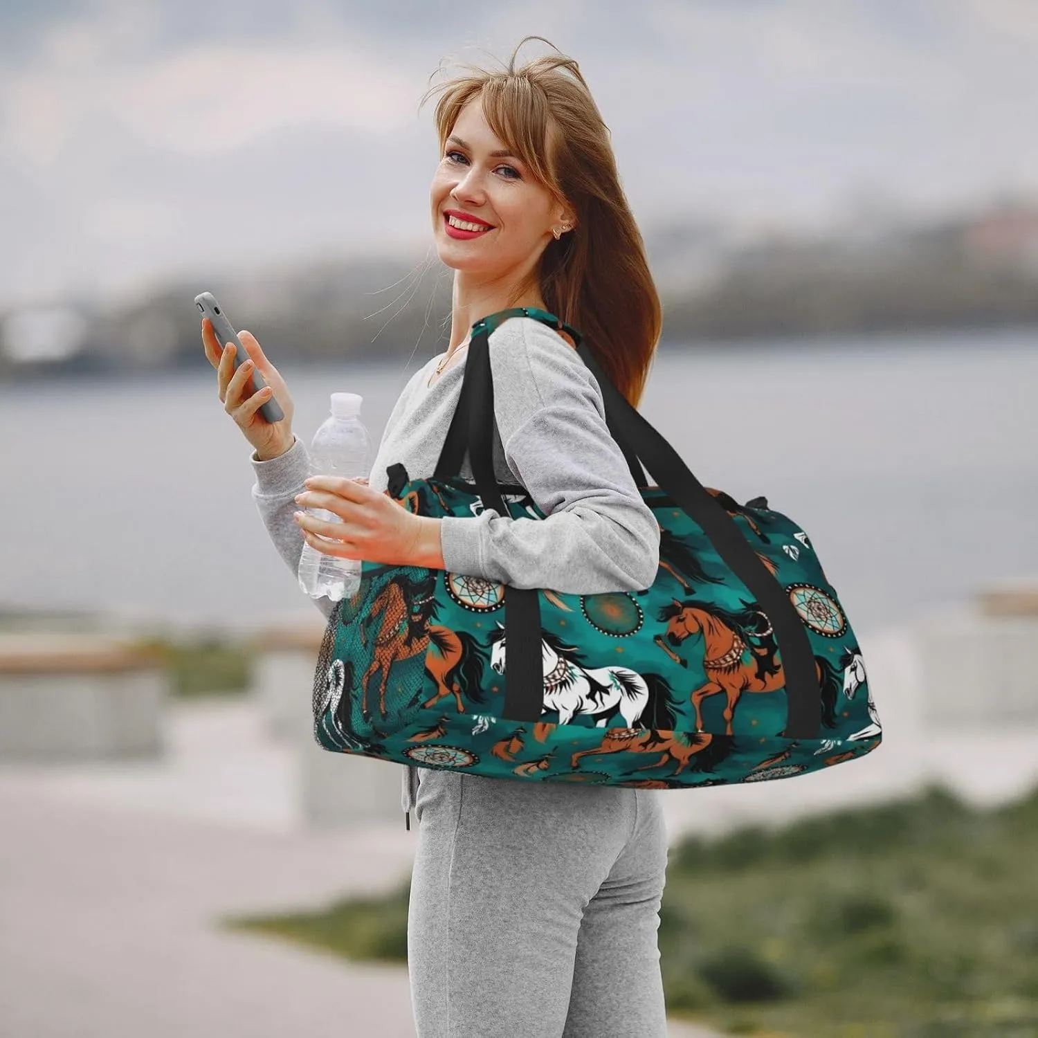 Horse Stripes Pattern Travel Duffel Bag With Zippers And Handles, Big Foldable Duffle Bag For Family Vacations