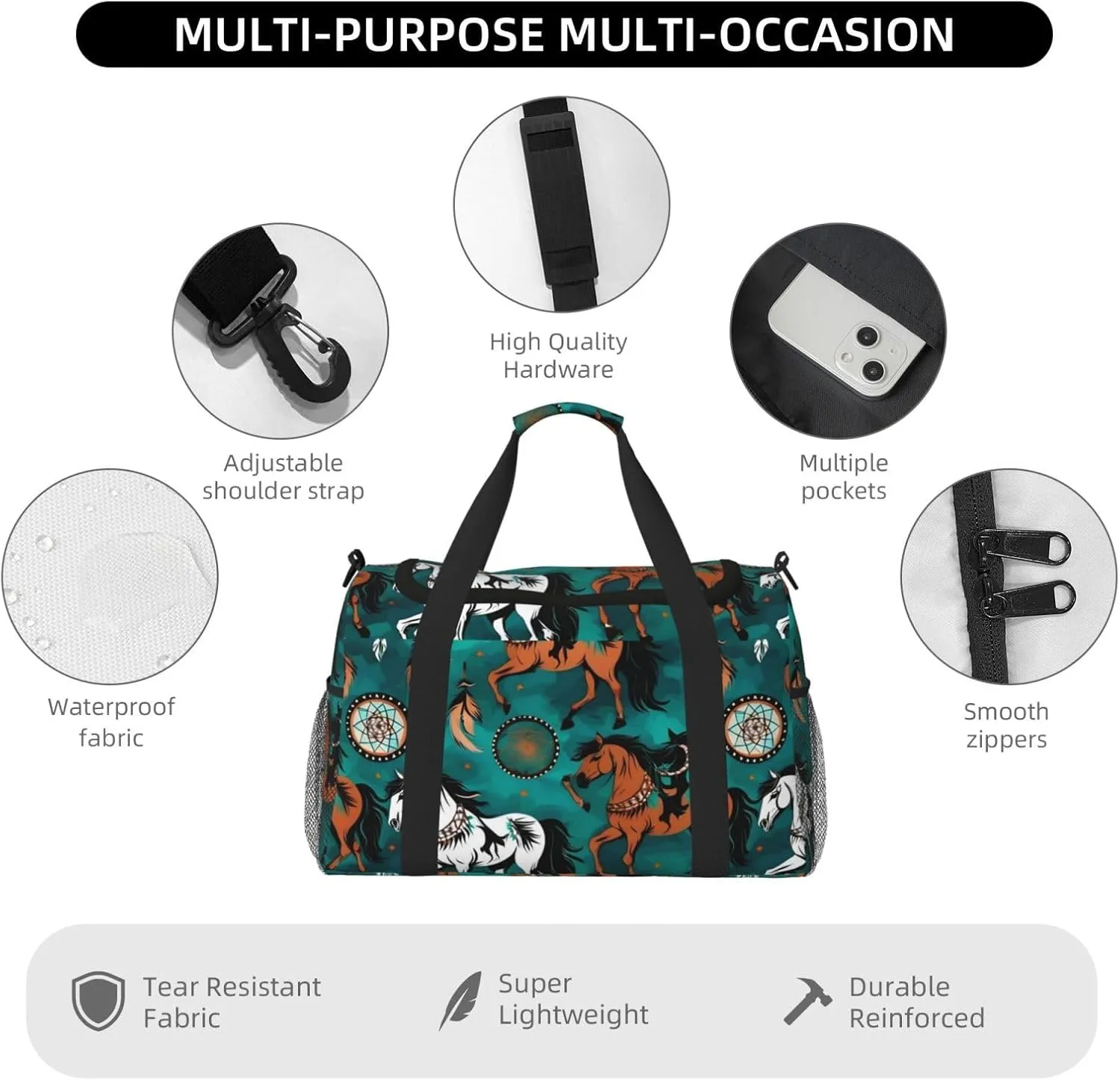 Horse Stripes Pattern Travel Duffel Bag With Zippers And Handles, Big Foldable Duffle Bag For Family Vacations