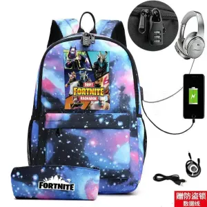 Hot Game FORTNITE Anime College School Bags Boys Girls USB Charging School Bag FORTNITE Schoolbag 2 pcs sets