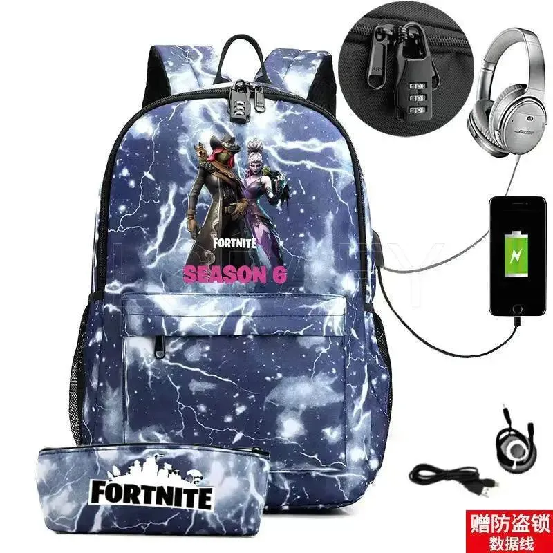 Hot Game FORTNITE Anime College School Bags Boys Girls USB Charging School Bag FORTNITE Schoolbag 2 pcs sets