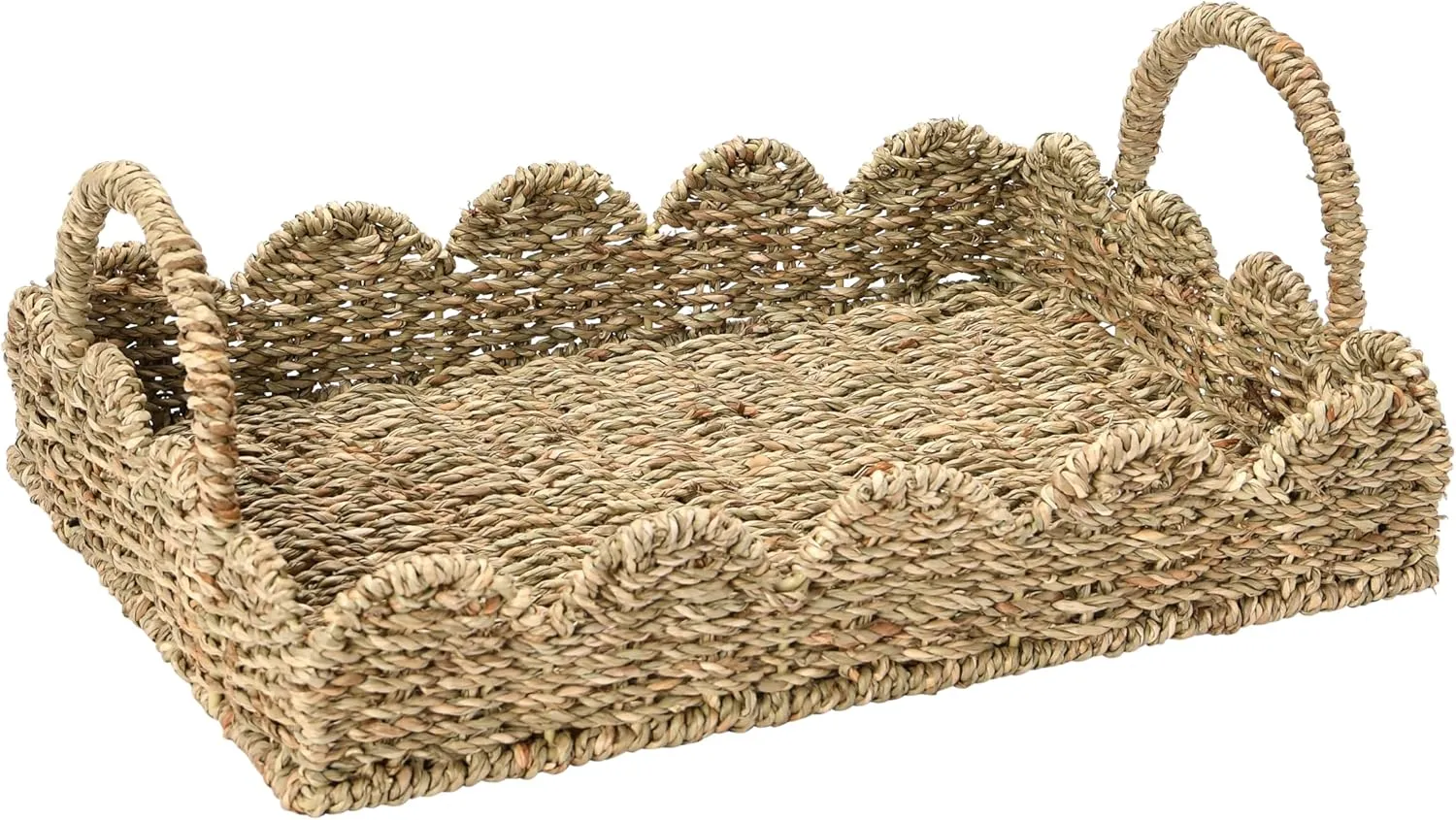 Household Essentials Handwoven Tray with Scalloped Edge and Handles, Natural