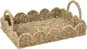 Household Essentials Handwoven Tray with Scalloped Edge and Handles, Natural