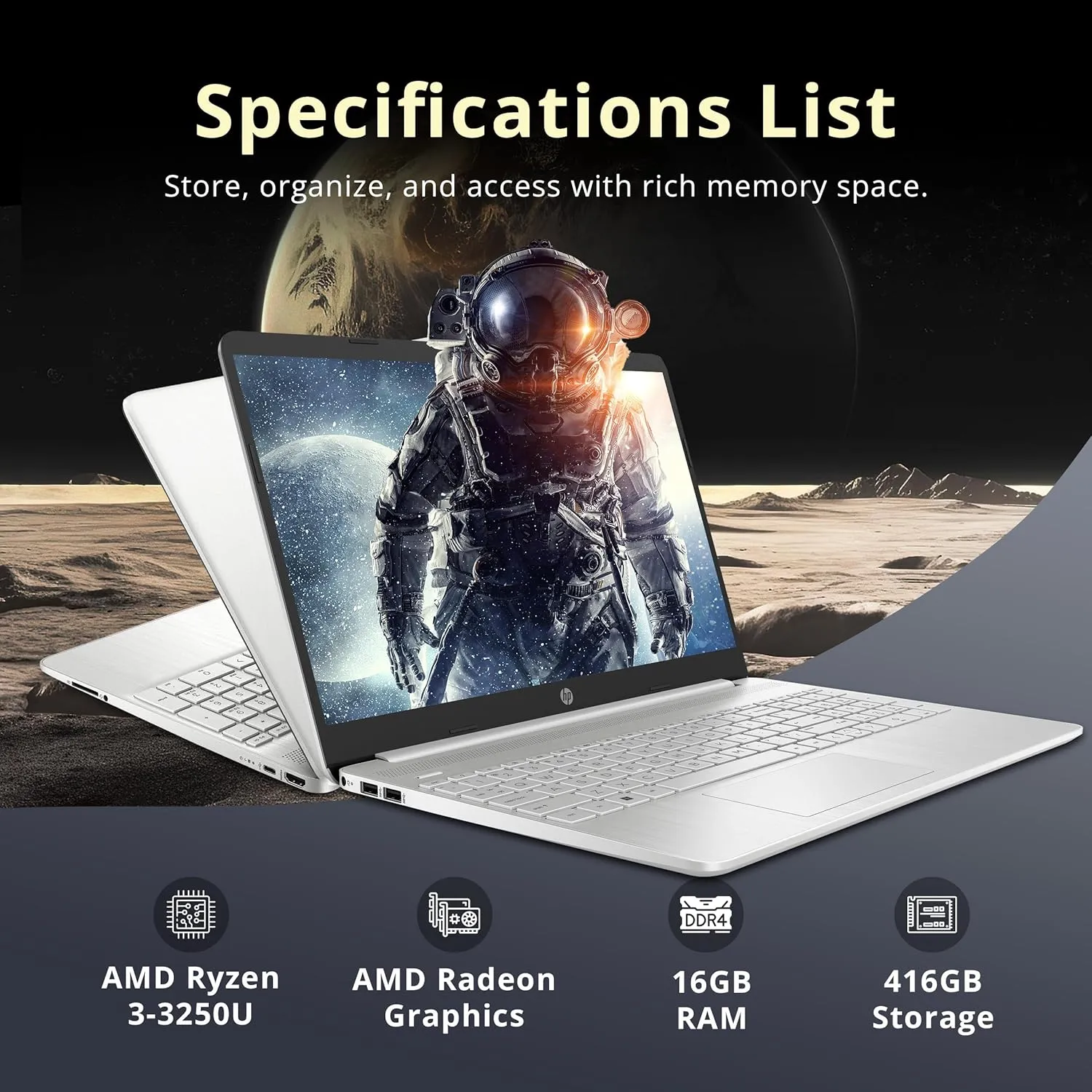 HP 15.6" FHD Laptop, AMD Ryzen 3-3250U Processor, 16GB RAM, 416GB Storage(256GB SSD   160GB Docking Station Set), AMD Radeon Graphics, Numeric Keypad, 720p HD Webcam, WiFi, Windows 10S, Silver