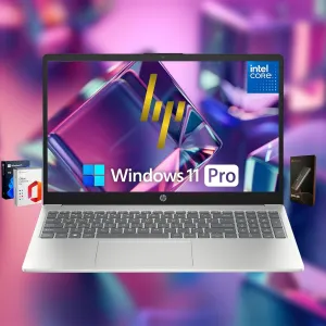 HP 15.6" FHD Student and Business Laptop, 32GB RAM 1.25TB Storage(1TB Internal SSD 256GB Portable SSD), Lifetime Microsoft Office,Intel Core i5 Processor, Windows 11 Pro, Bluetooth, Type-C, Silver