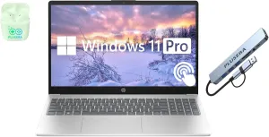 HP 15.6" Touchscreen Laptop, 64GB RAM 2.5TB Storage (2TB SSD 512GB Docking Station Set), 6-Cores Intel Core i3, Windows 11 Pro with Microsoft Office Included, PLUSERA Earphones, Silver