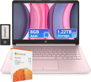 HP Flagship 14" Laptop with 1 Year Office 365 | 8GB RAM | 1.22TB Storage(64GB EMMC & 160GB Docking Station & 1TB Cloud Storage) | Intel 4-Core Processor| Webcam | Pink | Windows 11