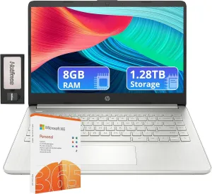 HP Flagship 14" Laptop with 1 Year Office 365 | 8GB RAM | 1.28TB Storage(128GB EMMC & 160GB Docking Station & 1TB Cloud Storage) | Intel 4-Core Processor| Webcam | Silver | Windows 11