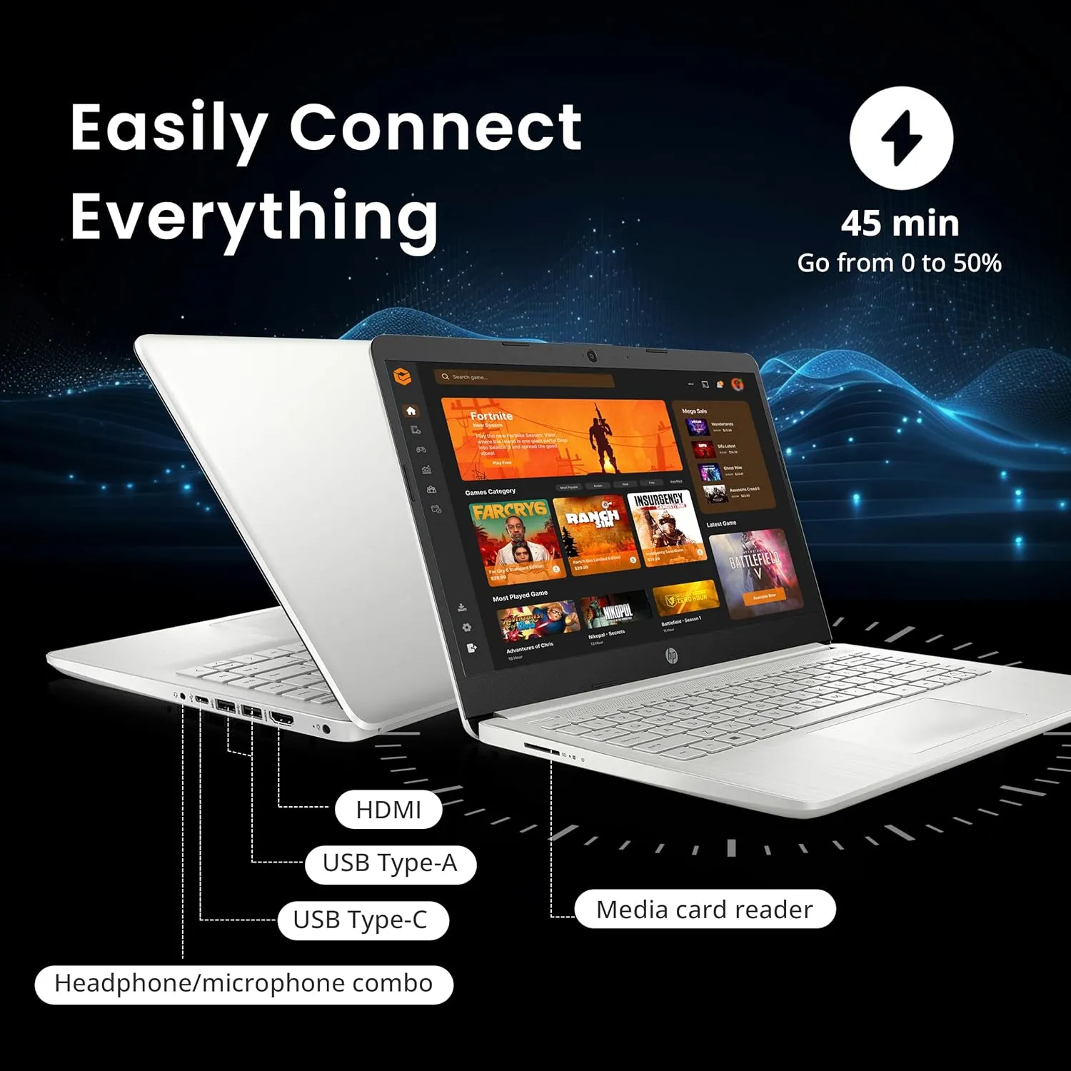 HP Flagship 14" Laptop with 1 Year Office 365 | 8GB RAM | 1.28TB Storage(128GB EMMC & 160GB Docking Station & 1TB Cloud Storage) | Intel 4-Core Processor| Webcam | Silver | Windows 11