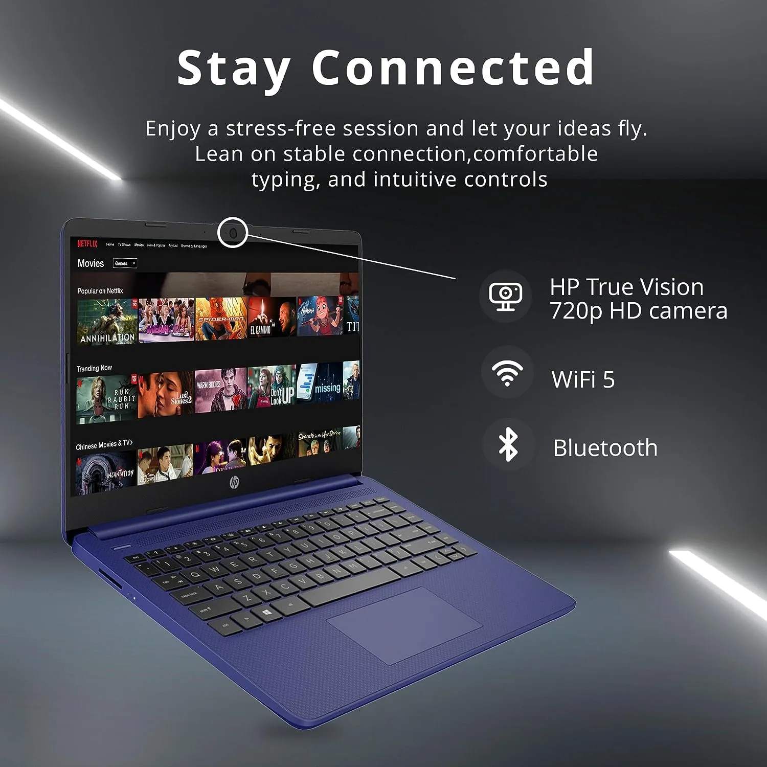 HP Premium 14" Stream HD Laptop, Intel Celeron N4120 CPU, 16GB RAM, 64GB eMMC, Webcam, Intel UHD Graphics, 1 Year Office, Bluetooth, WiFi, HDMI, Windows 11s, Blue, 32GB Hotface USB Card