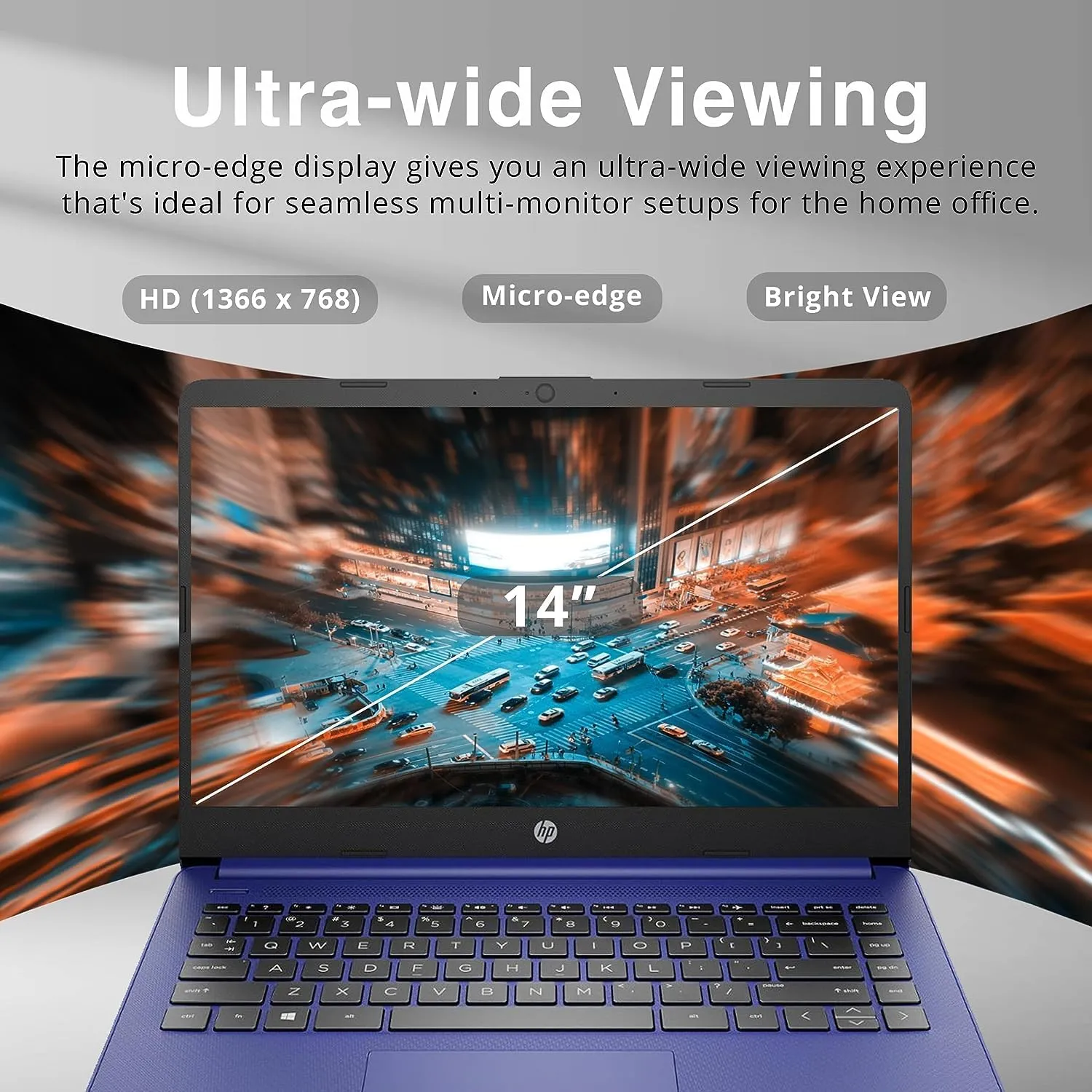 HP Premium 14" Stream HD Laptop, Intel Celeron N4120 CPU, 16GB RAM, 64GB eMMC, Webcam, Intel UHD Graphics, 1 Year Office, Bluetooth, WiFi, HDMI, Windows 11s, Blue, 32GB Hotface USB Card