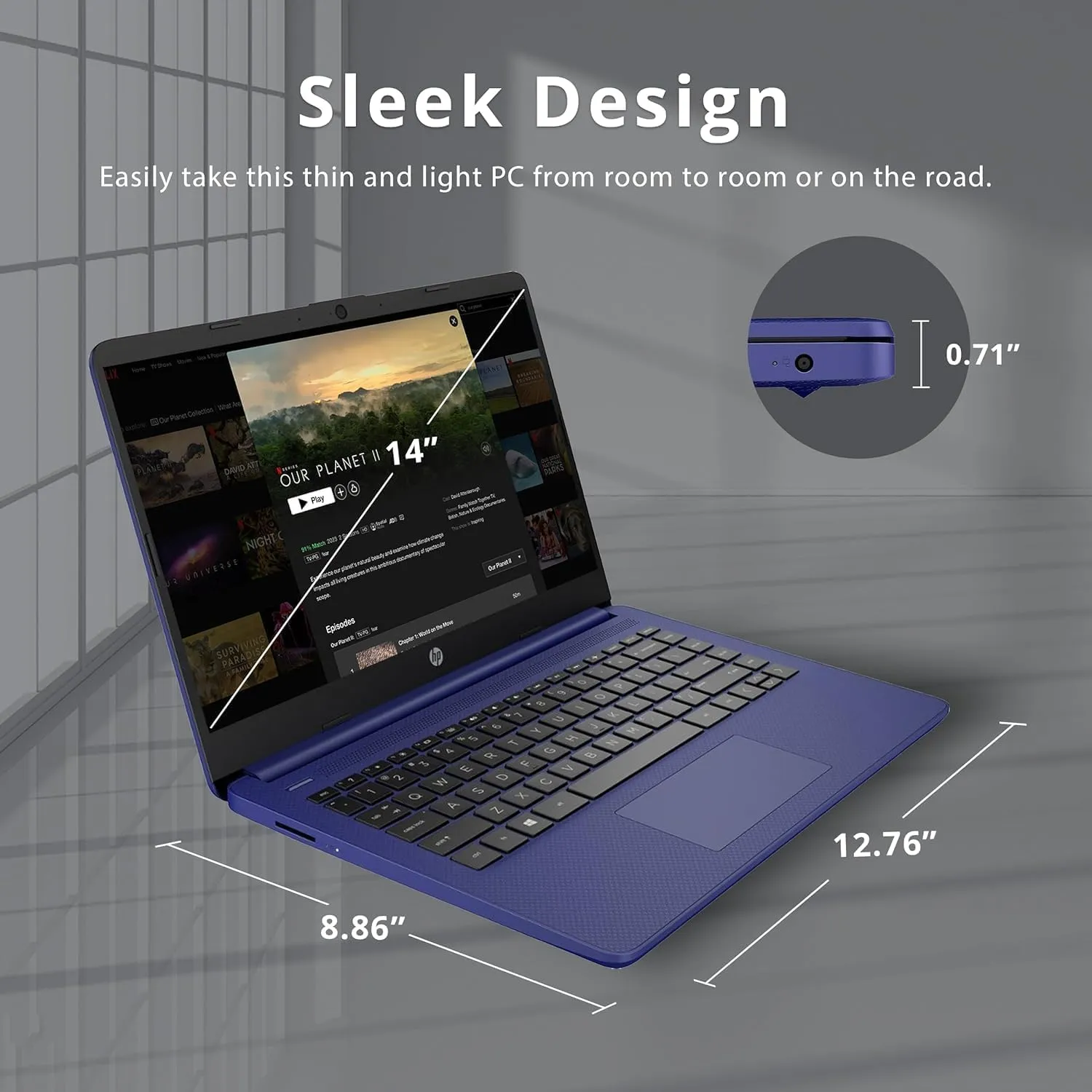 HP Premium 14" Stream HD Laptop, Intel Celeron N4120 CPU, 16GB RAM, 64GB eMMC, Webcam, Intel UHD Graphics, 1 Year Office, Bluetooth, WiFi, HDMI, Windows 11s, Blue, 32GB Hotface USB Card