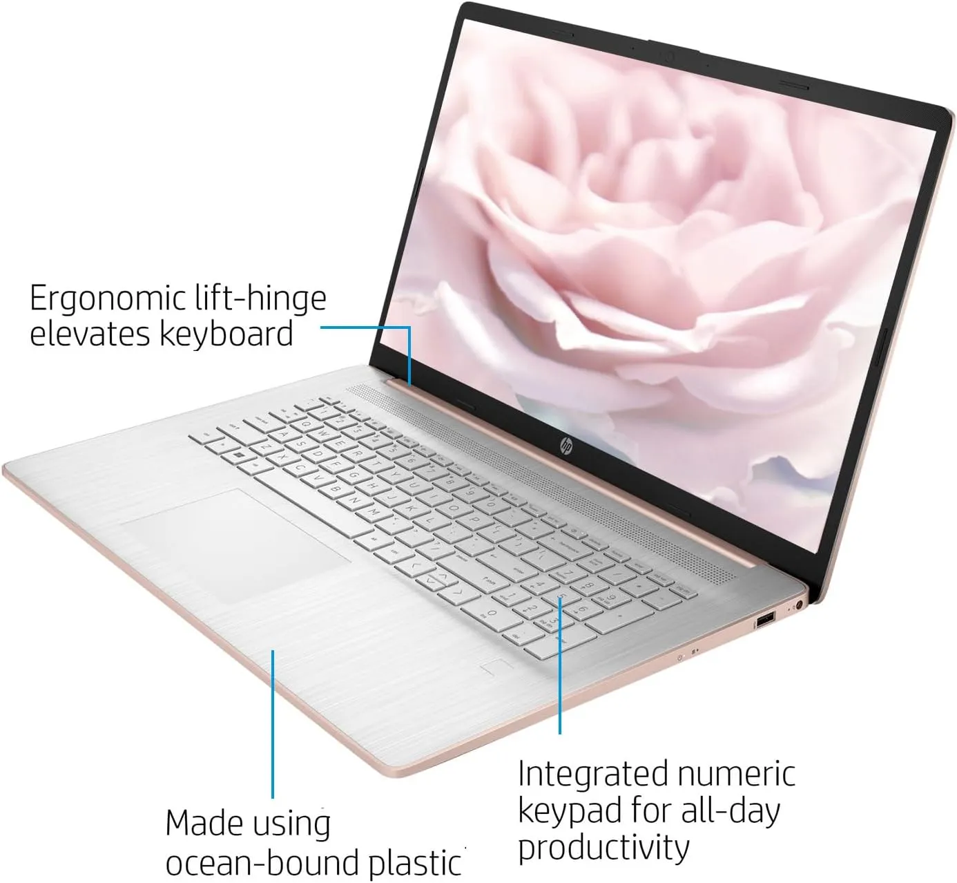 HP Premium 17.3" Laptop, 17.3" HD  Touchscreen, Intel Core i7-1355U, 64GB RAM, 2TB SSD, Webcam, HDMI, Backlit KB, FP Reader, Wi-Fi 6, Win 11 H, Pale Rose Gold, ADATA 512 External SSD Bundle