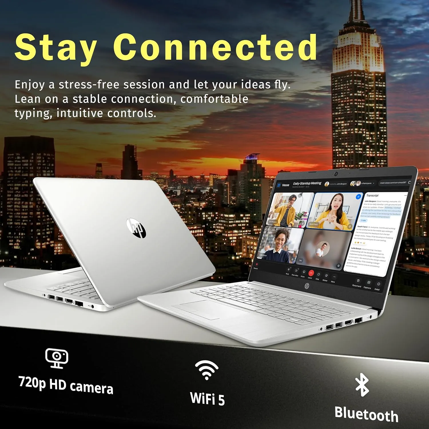 HP Premium Stream 14" HD BrightView Laptop, Intel Celeron N4120, 8GB RAM, 64GB eMMC, Intel UHD Graphics, 1 Year Office 365, WiFi 5, Bluetooth, HD Webcam, Win 11s, Silver, 32GB Hotface USB Card