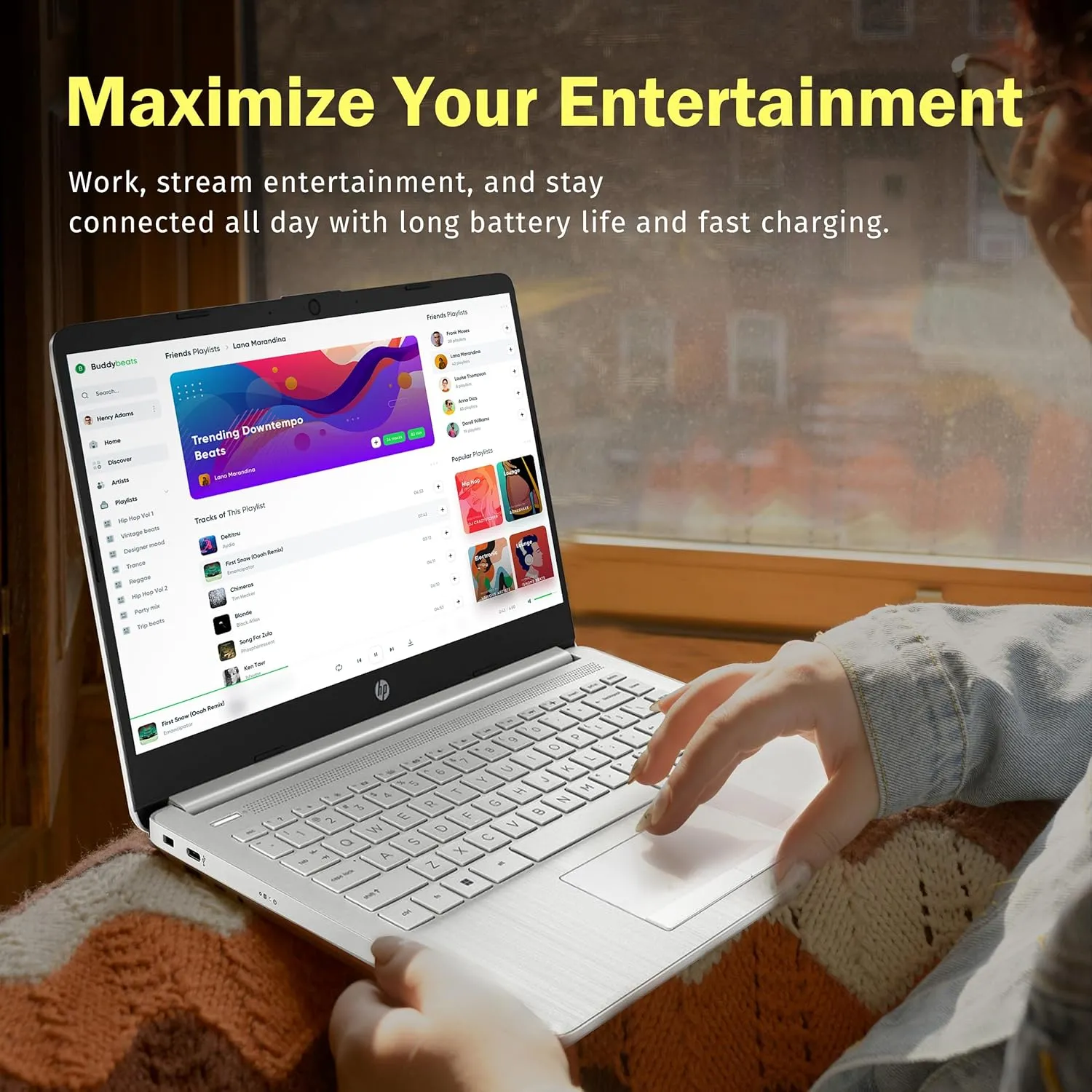 HP Premium Stream 14" HD BrightView Laptop, Intel Celeron N4120, 8GB RAM, 64GB eMMC, Intel UHD Graphics, 1 Year Office 365, WiFi 5, Bluetooth, HD Webcam, Win 11s, Silver, 32GB Hotface USB Card