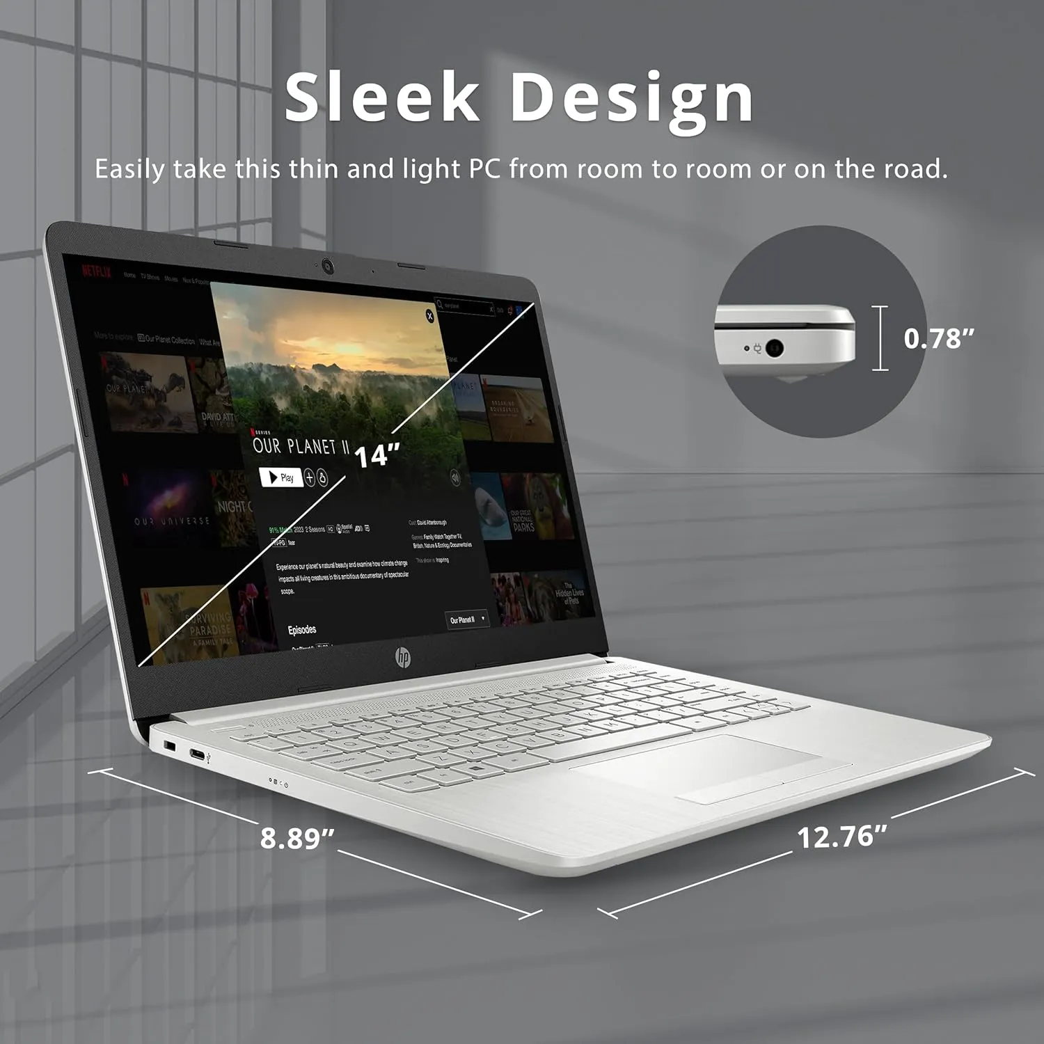 HP Premium Stream 14" HD BrightView Laptop, Intel Celeron N4120, 8GB RAM, 64GB eMMC, Intel UHD Graphics, 1 Year Office 365, WiFi 5, Bluetooth, HD Webcam, Win 11s, Silver, 32GB Hotface USB Card