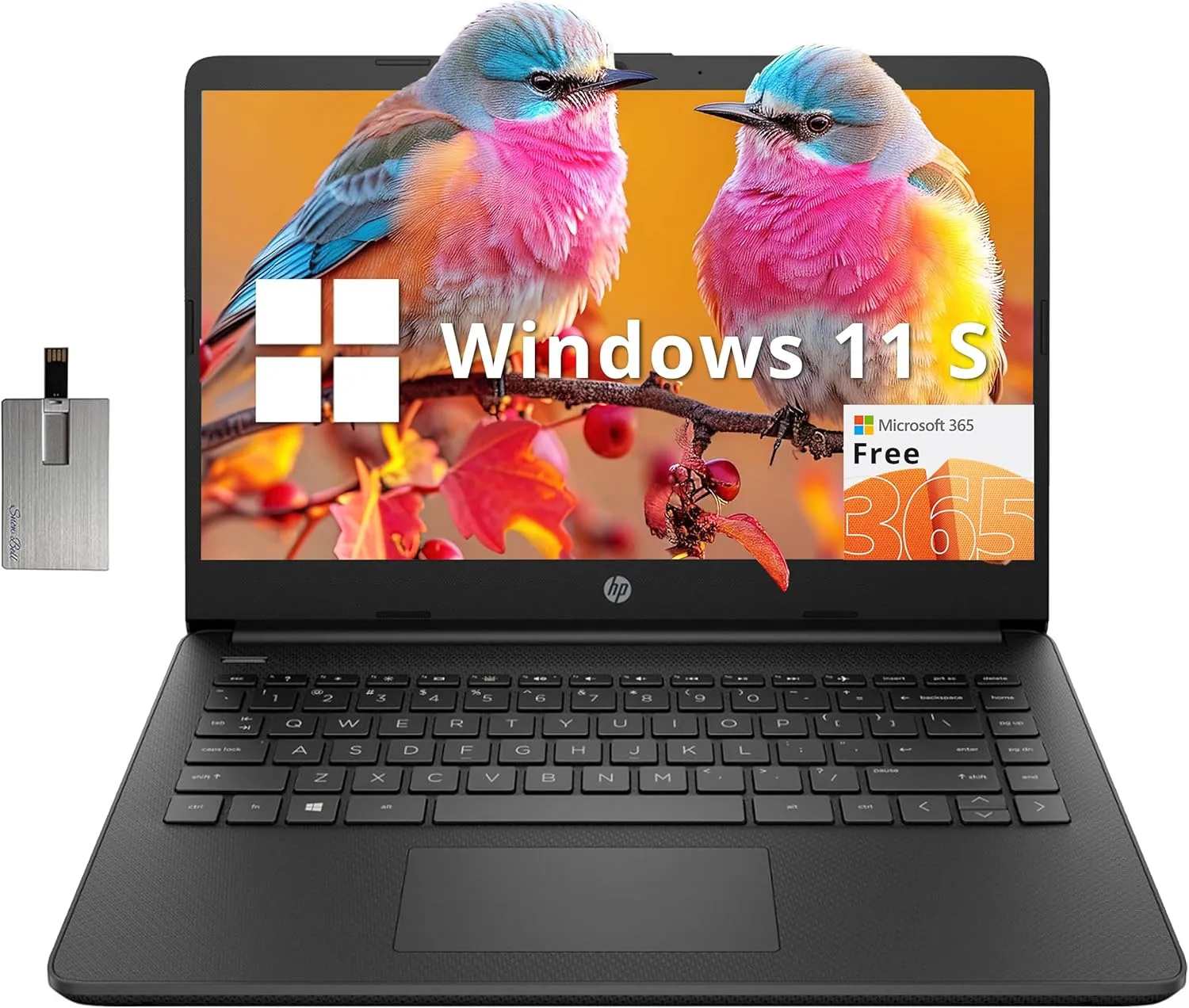 HP Stream 14" HD BrightView Laptop, Intel Celeron N4120, 16GB RAM, 256GB Storage (128GB eMMc 128GB USB Card), Intel UHD Graphics, 720p HD Webcam, 1 Year Office 365, Bluetooth, WiFi, Win 11s, Black