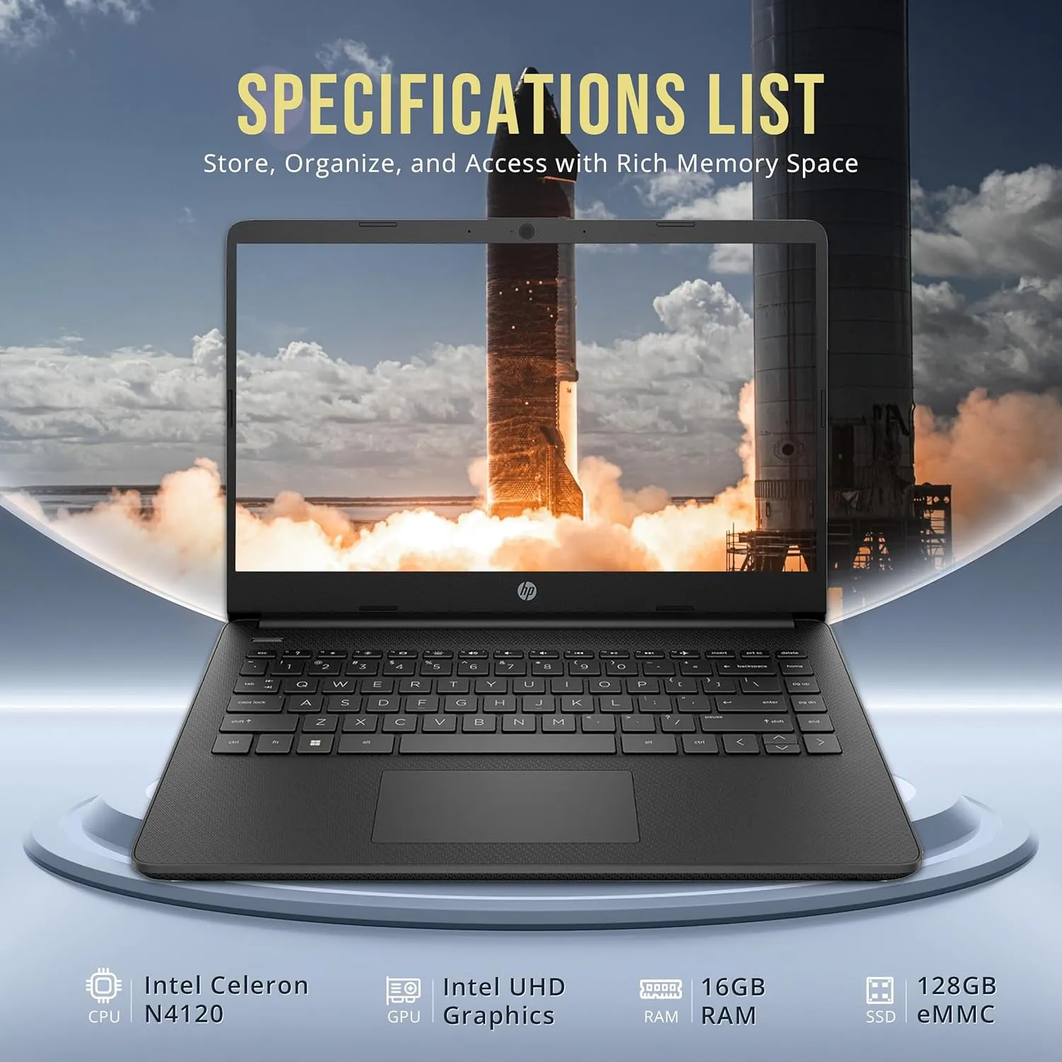 HP Stream 14" HD BrightView Laptop, Intel Celeron N4120, 16GB RAM, 256GB Storage (128GB eMMc 128GB USB Card), Intel UHD Graphics, 720p HD Webcam, 1 Year Office 365, Bluetooth, WiFi, Win 11s, Black