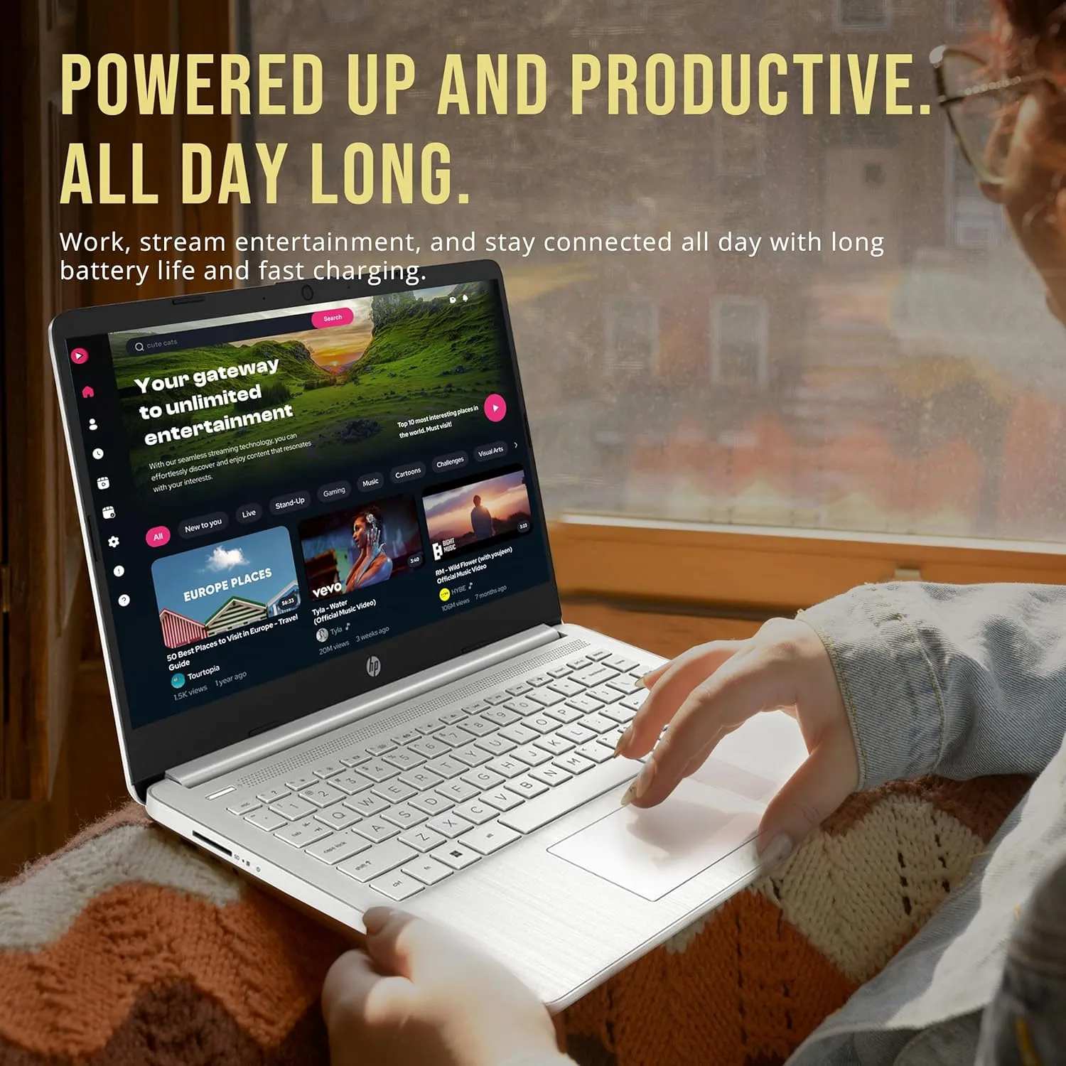 HP Stream 14" HD BrightView Laptop, Intel Celeron N4120, 16GB RAM, 416GB Storage (128GB eMMC   288GB Docking Station Set), Intel UHD Graphics, 720p Camera, Wi-Fi, 1 Year Office 365, Win 11 S, Silver
