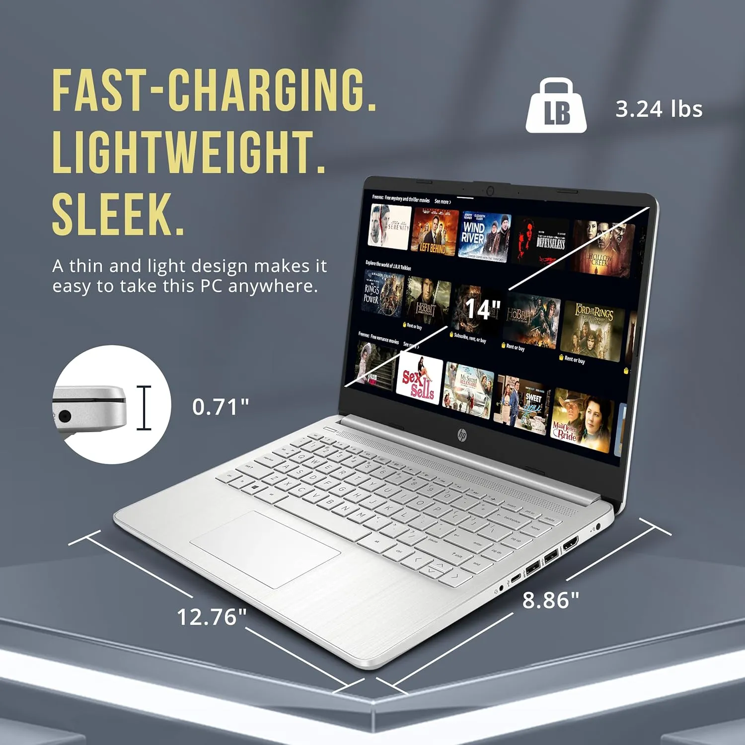 HP Stream 14" HD BrightView Laptop, Intel Celeron N4120, 16GB RAM, 416GB Storage (128GB eMMC   288GB Docking Station Set), Intel UHD Graphics, 720p Camera, Wi-Fi, 1 Year Office 365, Win 11 S, Silver