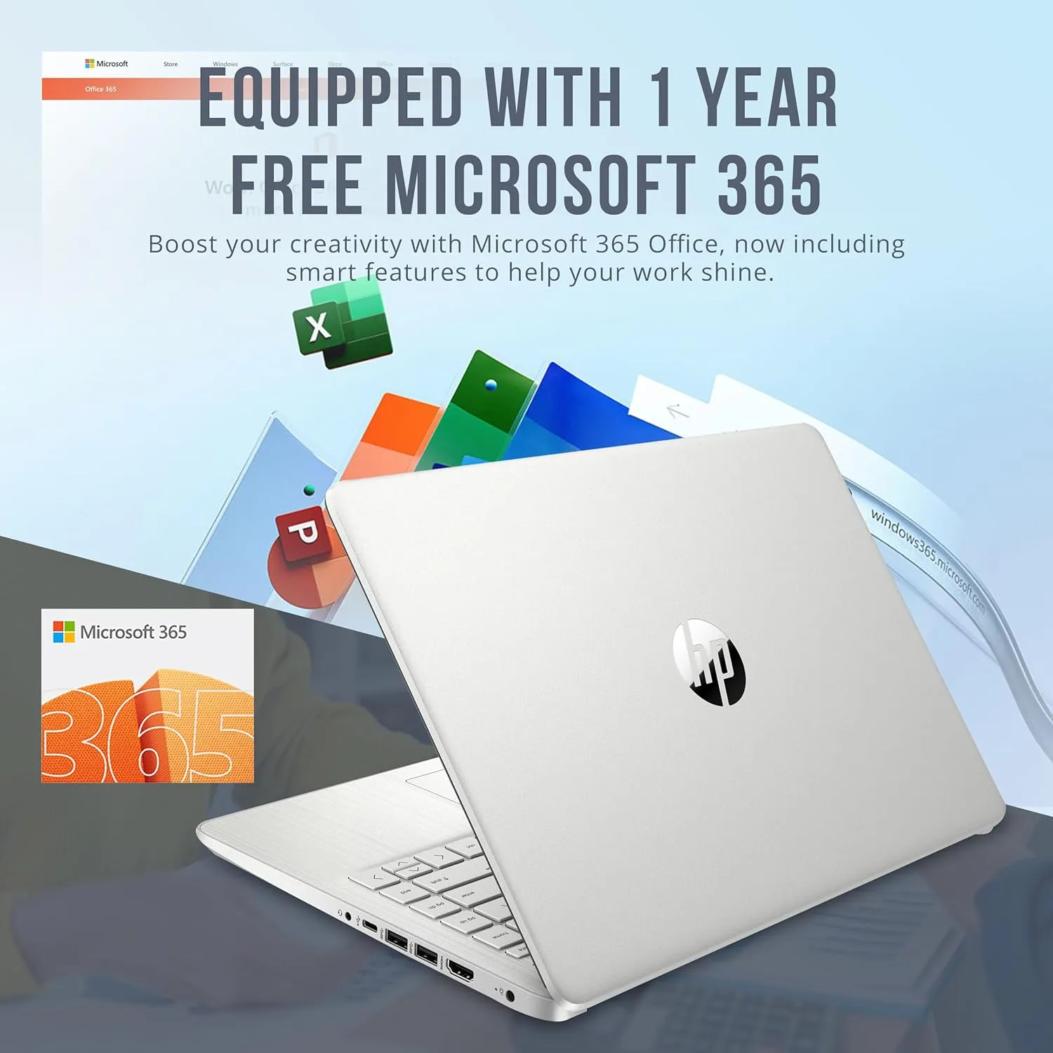 HP Stream 14" HD BrightView Laptop, Intel Celeron N4120, 16GB RAM, 416GB Storage (128GB eMMC   288GB Docking Station Set), Intel UHD Graphics, 720p Camera, Wi-Fi, 1 Year Office 365, Win 11 S, Silver