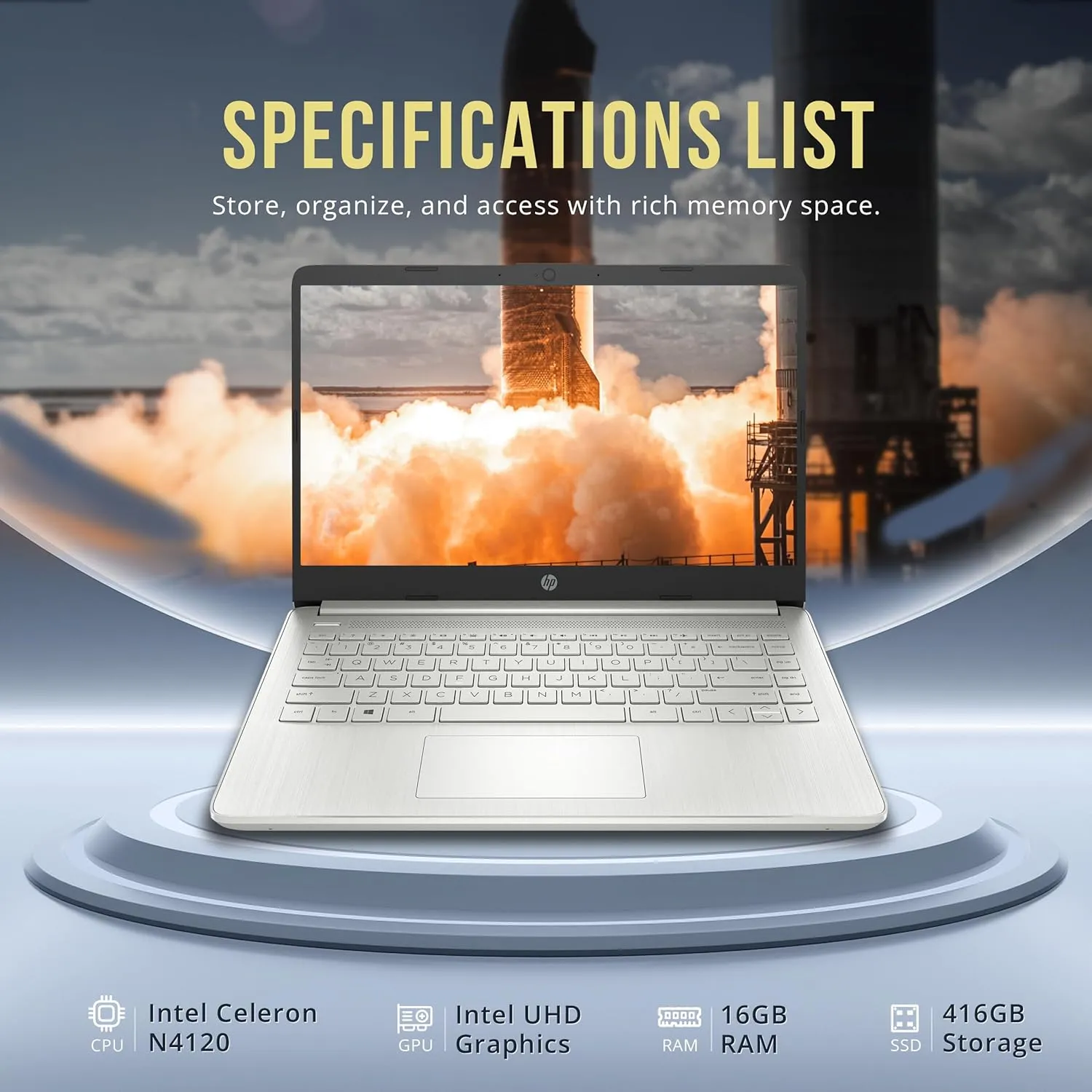 HP Stream 14" HD BrightView Laptop, Intel Celeron N4120, 16GB RAM, 416GB Storage (128GB eMMC   288GB Docking Station Set), Intel UHD Graphics, 720p Camera, Wi-Fi, 1 Year Office 365, Win 11 S, Silver