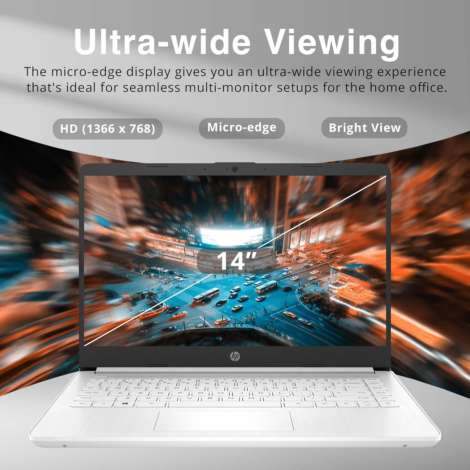 HP Stream 14" HD Laptop, Intel Celeron N4120 Processor, 4GB RAM, 64GB eMMC, HD Audio, HD Webcam, Intel UHD Graphics 600, 1 Year Office, HDMI, Win 11 S, White, 32GB Hotface USB Card