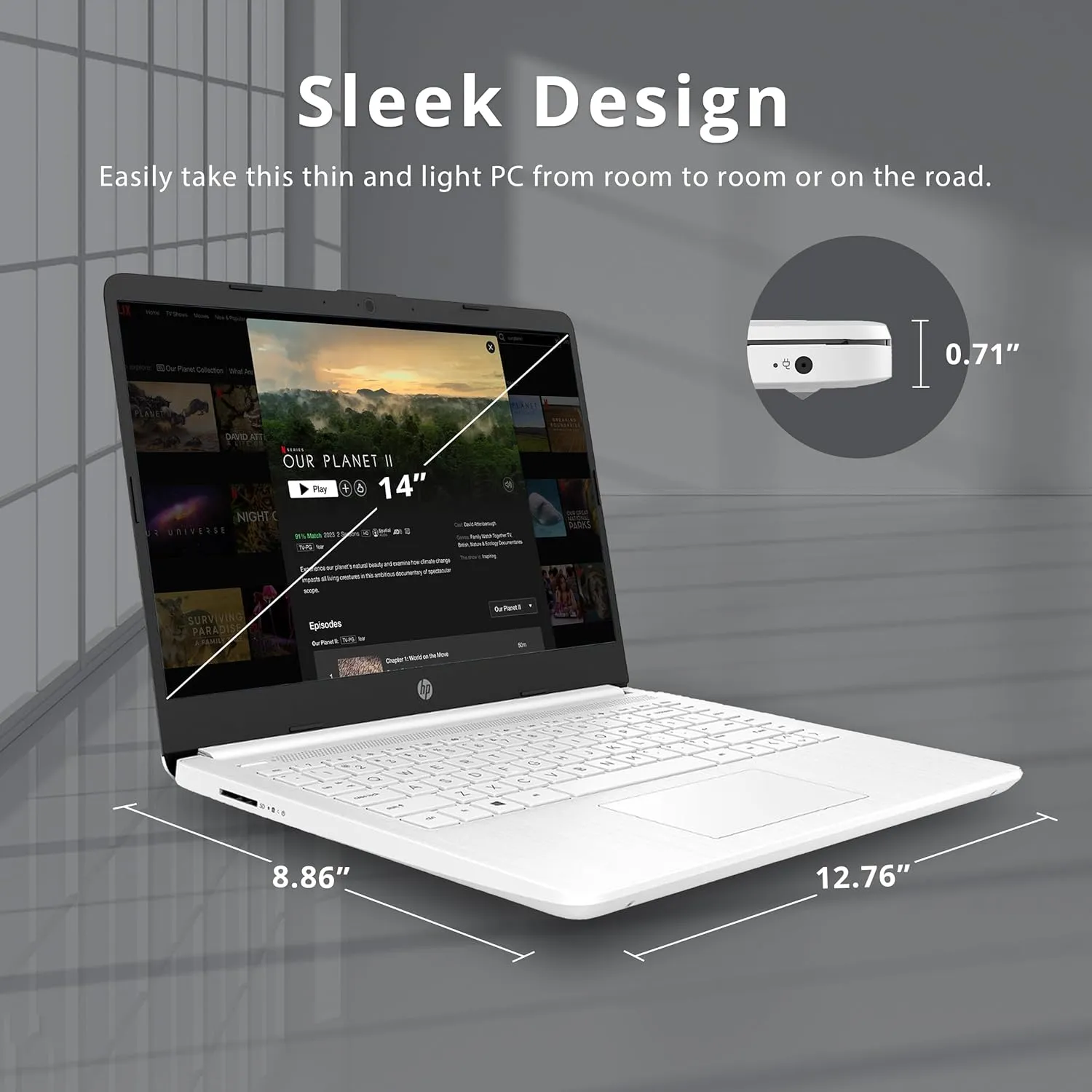HP Stream 14" HD Laptop, Intel Celeron N4120 Processor, 4GB RAM, 64GB eMMC, HD Audio, HD Webcam, Intel UHD Graphics 600, 1 Year Office, HDMI, Win 11 S, White, 32GB Hotface USB Card