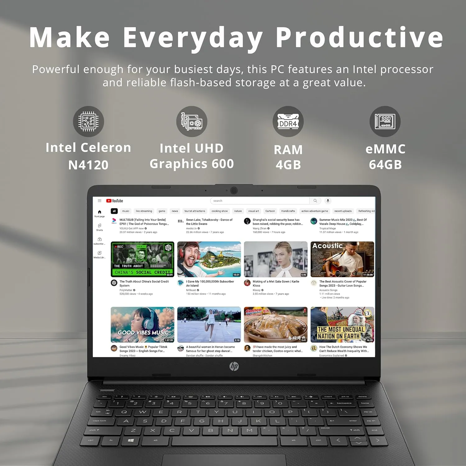 HP Stream 14" HD SVA Laptop, Intel Celeron N4120 Processor, 4GB RAM, 64GB eMMC Flash Memory, Intel UHD Graphics 600, 1-Year Office, Bluetooth, Win 11 S, Black, 32GB Hotface USB Card