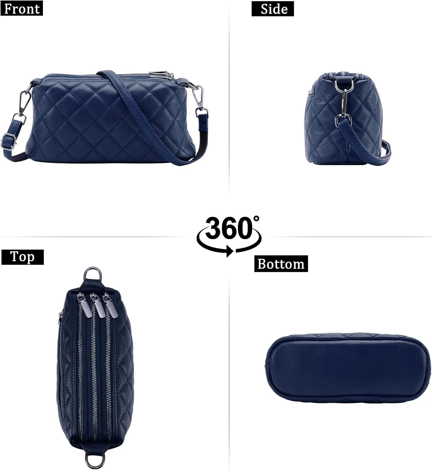 HUA ANGEL Crossbody Purses for Women, Leather Shoulder Handbags Sling Bag Crossboby Bags Triple Zipper Multi Pockets Purses