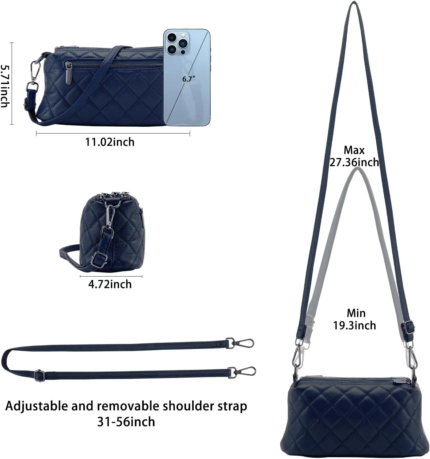 HUA ANGEL Crossbody Purses for Women, Leather Shoulder Handbags Sling Bag Crossboby Bags Triple Zipper Multi Pockets Purses