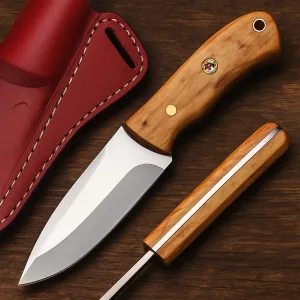 Hunting Knife with Leather Sheath 8-inches Full-tang Fixed Blade Handmade Stainless Steel Knives, Ideal for Skinning, Outdoor Camping, Hiking, Hunting - Rosewood Handle EDC Bushcraft Knives